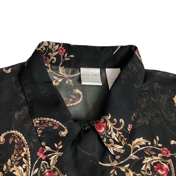 Vintage Emma James Top 14 Black Paisley Floral Sheer Button Y2K Boho Whimsigoth - Picture 3 of 11